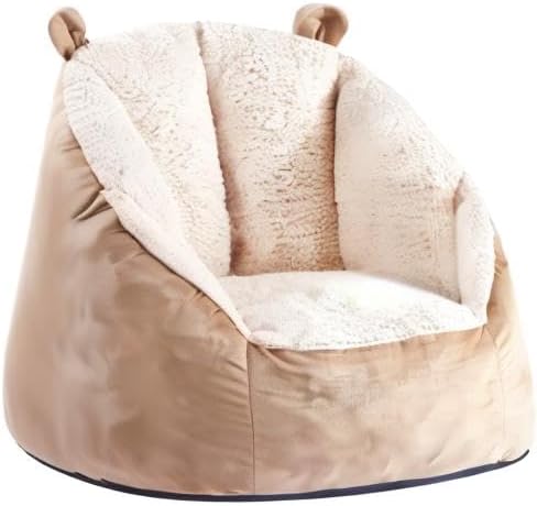 MOMCAYWEX Cute Soft Bean Bag Chair for Kids with Fluffy Bear Ears, Cozee Fluffy Lazy Chair for Up to 10 Years Old Girls and Boys