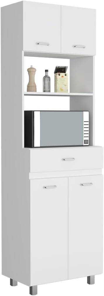 Microwave Double Door Cabinet, One Drawer, One Shelf, White