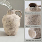 Enra Rustic Terracotta Vase with Handle, Textured Ceramic Home Decor | 8.85 Inch Vase with Farmhouse Style for Living Room, Shelf, Table Centerpiece and Home Decoration