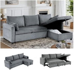 Sectional Sleeper Sofa with Pull Out Bed, L Shape Convertible Sofa Bed Couch with Storage Chaise, 3 in 1 Pull Out Sofa Bed with 3 Seats for Living Room,Apartment, Gray, 85Inch
