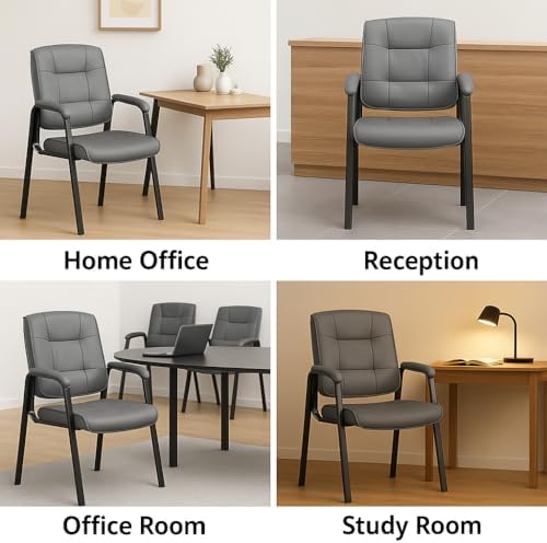 Naomi Home Faux Leather Stackable Office Guest Chairs – Reception Chairs with Armrests for Lobby, Clinic, Medical Waiting Room or Conference Room Seating - Gray, Set of 6