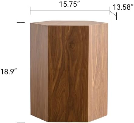 15.75'' Hexagon Side Table End Table for Living Room, Wood Grain, No Assembly, Walnut