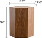 15.75'' Hexagon Side Table End Table for Living Room, Wood Grain, No Assembly, Walnut