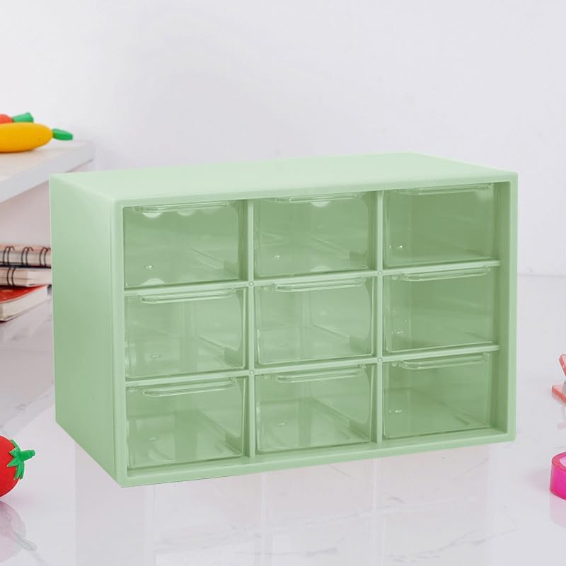 1 Pack Green 9-Compartment Plastic Desk Organizer Box - Desktop Drawer Storage for Hardware, Beads, Makeup, Office & Craft Supplies