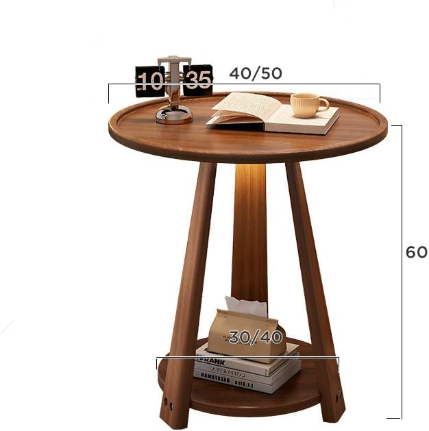 ZYFAB Round Storage End Table 2-Tier Small Wood Side Table Open Shelves Nightstand TV Tray Table for Living Room Bedroom Rustic Couch Table,B,40 * 40 * 60CM