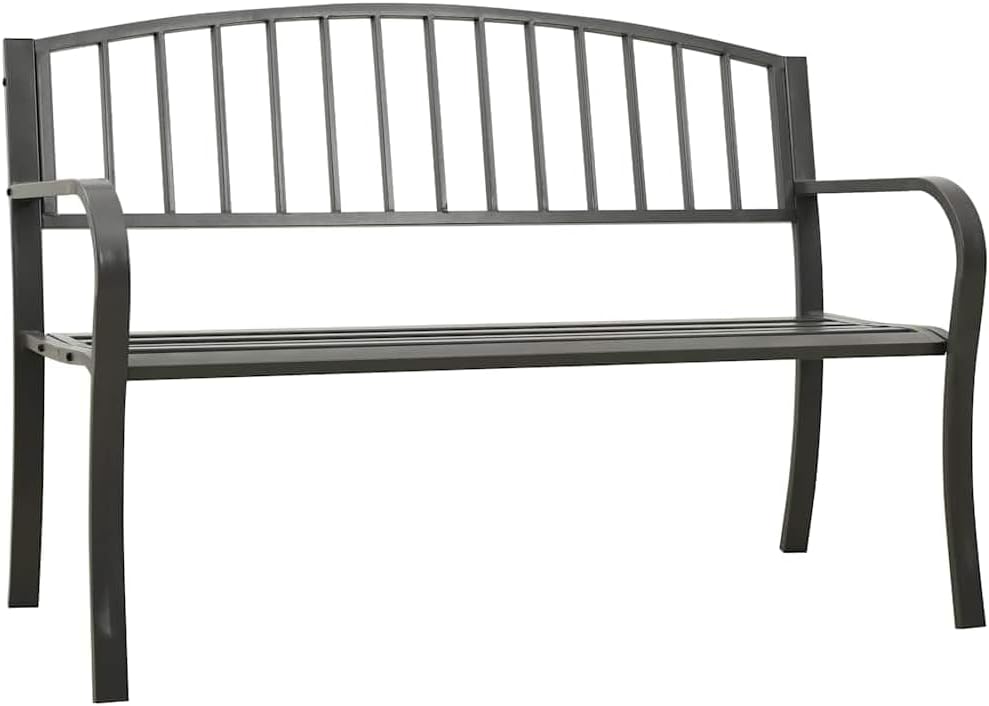 Outdoor Garden Bench 3 Seater Metal Park Bench for Patio Porch Backyard 49.2 Inch Rectangular Contemporary Steel Bench Seat Gray