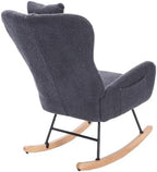 Dark Grey Rocking Chair for Nursery, Steel Frame & Solid Wood Legs Adult Glider, Comfy Teddy Upholstered Accent Armchair for Bedroom Living Room