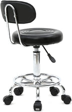 Vasitelan PU Leather Modern Rolling Stool with Low Back Height Adjustable Work Salon Drafting Swivel Task Chair with Footrest