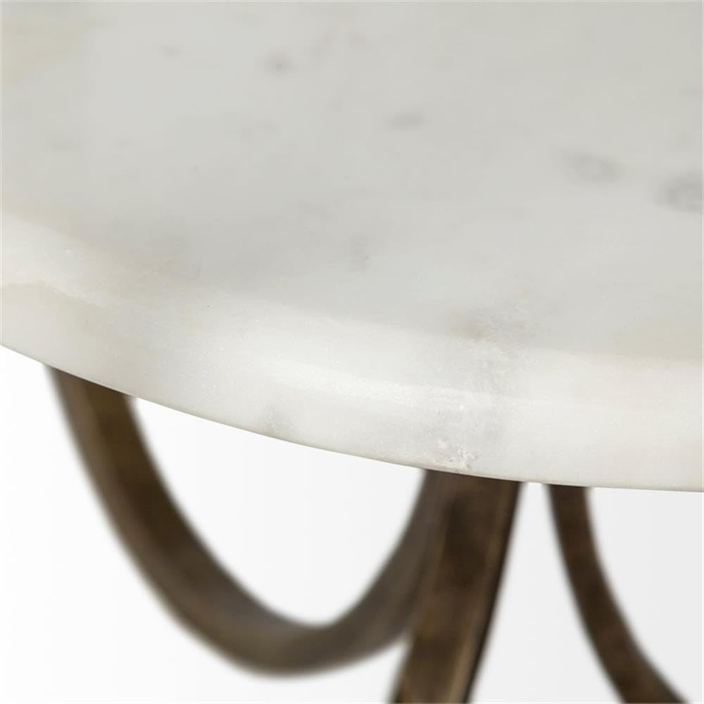 Pemberly Row Round Glass Top End Table, Gold Metal Frame with Marble Shelf, 20 in x 20 in x 24 in, Durable Iron Construction, Elegant Design for Living Room or Office Decor