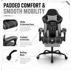 Gaming Desk Chair for Adults, Ergonomic Gaming Chair with Footrest & Headrest and Lumbar Support, Leather Material Height Adjustable Computer Video Game Chairs (Black+Gray)