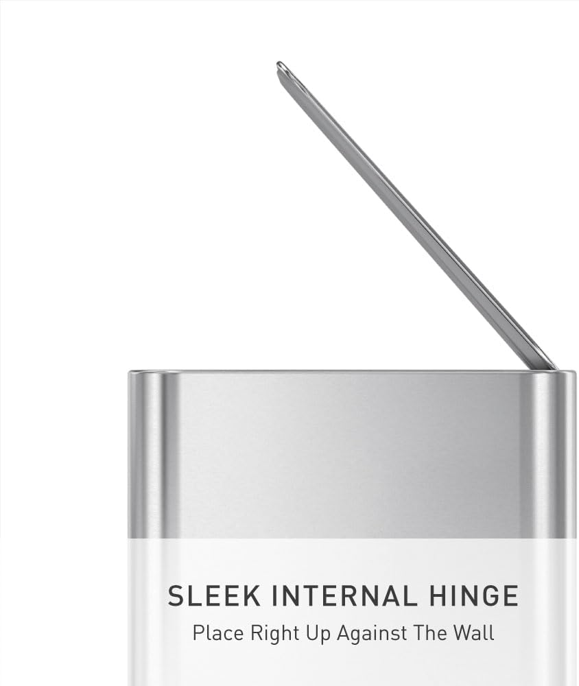 simplehuman Slim Step Can, 5L / 1.3 Gallon Compact Bathroom Trash Can, Liner Pocket®, Sleek Internal Hinge, 150,000-Step All-Steel Pedal, Lid Shox® Silent Close, Brushed Stainless Steel