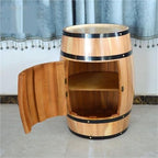Solid Wood Whiskey Barrel Table, Rustic Wine Barrel Side Table with Shelves, Whiskey Cabinet Home Decor for Home Bar or Living Room(Natural,Large)
