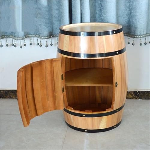 Solid Wood Whiskey Barrel Table, Rustic Wine Barrel Side Table with Shelves, Whiskey Cabinet Home Decor for Home Bar or Living Room(Natural,Large)