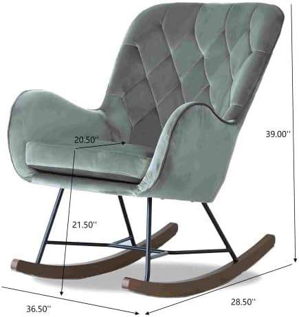 Rocking Chair, Mid Century Modern Upholstered Accent Glider with Plush Cushion for Nursery Living, Dark Grey