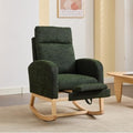 Dark Green Rocking Chair for Nursery Bedroom, Padded Upholstered Glider Rocker with Side Storage Pocket & High Back, Wood Legs Comfy Armchair for Living Room