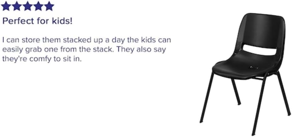 Flash Furniture HERCULES Series 440 lb. Capacity Kid's Black Ergonomic Shell Stack Chair with Black Frame and 14" Seat Height