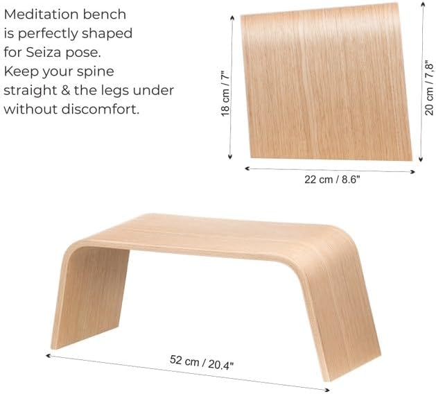 Wooden Meditation Bench for Seiza Sitting, Prayer Stool, Tea Ceremony Bench, Yoga Kneeling Seat, Scandinavian Minimalist Floor Stool (Oak)