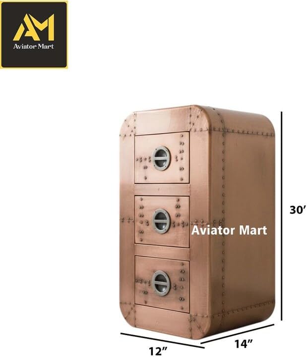 Aviator Side Table with 2 Drawers, Aluminum Stool, Aviation Home Office Decor, Industrial Metal Furniture for Living Room, Bedroom, Office
