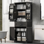 Bathroom Storage Cabinet with Doors and Drawer, Multiple Storage Space, Adjustable Shelf, White (Black)