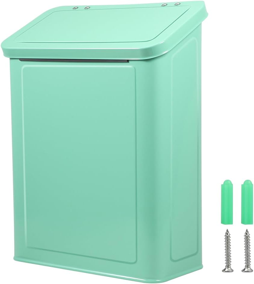 Picowe Magnetic Laundry Storage, Large Metal Lint Holder Bin with Lid for Laundry Room, Space-Saving Trash Container Hanging on Dryer, Washer or Wall Mount Trash Bin (Green)