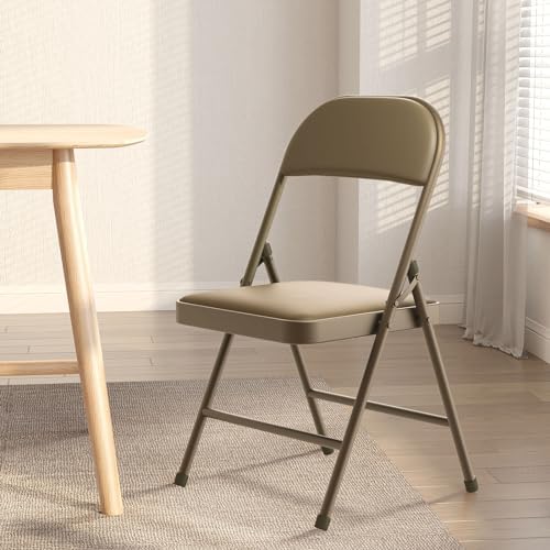 Nazhura Folding Chairs with Padded Vinyl Cushion Chairs with Comfortable Cushion and Durable Steel Frame for Home and Office, for Indoor and Outdoor Events (Kahki, Vinyl, 4 Pack)