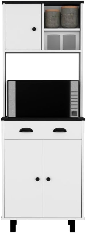 23.6" D*13.7" W*66.5" H Freestanding Kitchen Pantry with Dawer, 2 Shelves, Top Single Door & Lower Double Door, Rectangular Storage Cabinet, Modern, for Living Room, Dining Room, White