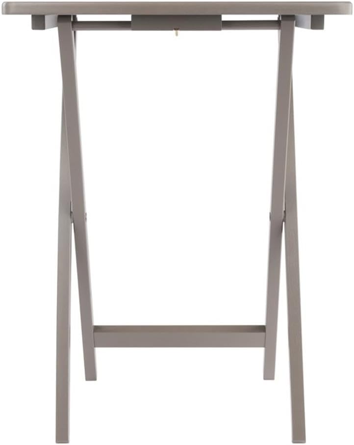 Pemberly Row Solid Wood 5-Pc Snack Table Set, Oyster Gray Finish, Rectangular Folding Tables with Storage Rack, Compact Design, 19.05 x 14.56 x 25.98 in, Durable Living Room or Home Use