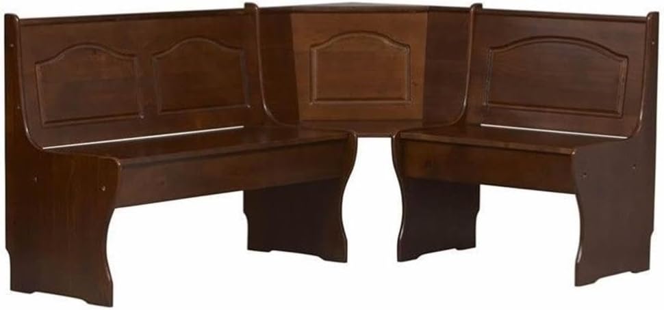 Riverbay Furniture Kitchen Dining Wood Corner Unit, Walnut Brown Finish, Pine and MDF, Under Bench Storage, 67" x 48" x 33.5", Versatile Space-Saving Bench for Organized and Functional Kitchen Seating