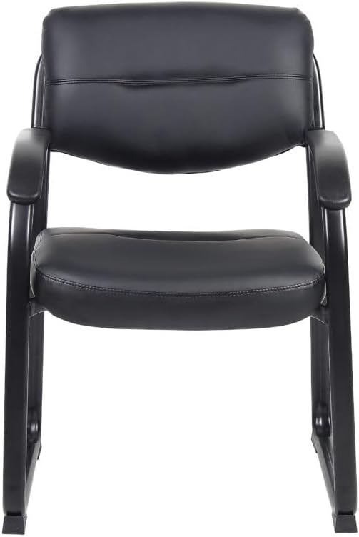 Boss Office Products Leather Sled Base Side Chair with Arms in Black (B9519)