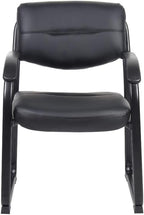 Boss Office Products Leather Sled Base Side Chair with Arms in Black (B9519)