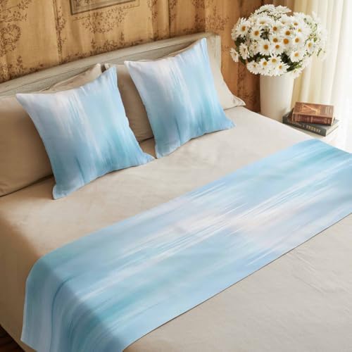 Bed Runner for Cal. King Size Bed, Light Blue Ombre Decorative Beds Runners and 2 Matching Pillow Covers Set, Modern Abstract Gradient Minimalist Art Beds Scarf Throw for Foot of Bedding Set for Hotel