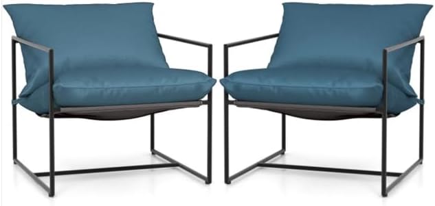 2 Pack Outdoor Leisure Chairs with Sling Seat & Soft Cushions, Rustproof Metal Frame 330 LBS Capacity