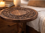 Rustic Wooden End Table 12x22 - Handcrafted Carved Side Table, Burnt Finish Bedside Table for Bedroom, Small Accent Table or Nightstand for Living Room