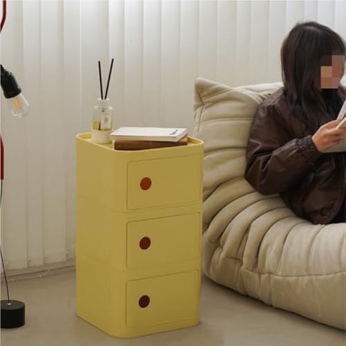 Square ABS Nightstand with Drawers, Modern Style Side Table, Bedside Table with Round Handle, Small Storage Cabinet for Bedroom, Office and Living Room(Green,Small)