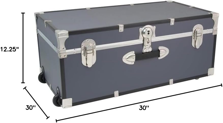 Maykoosh 30 Inch Rolling Storage Trunk with Wheels & Lock - Portable Chest Slate Gray