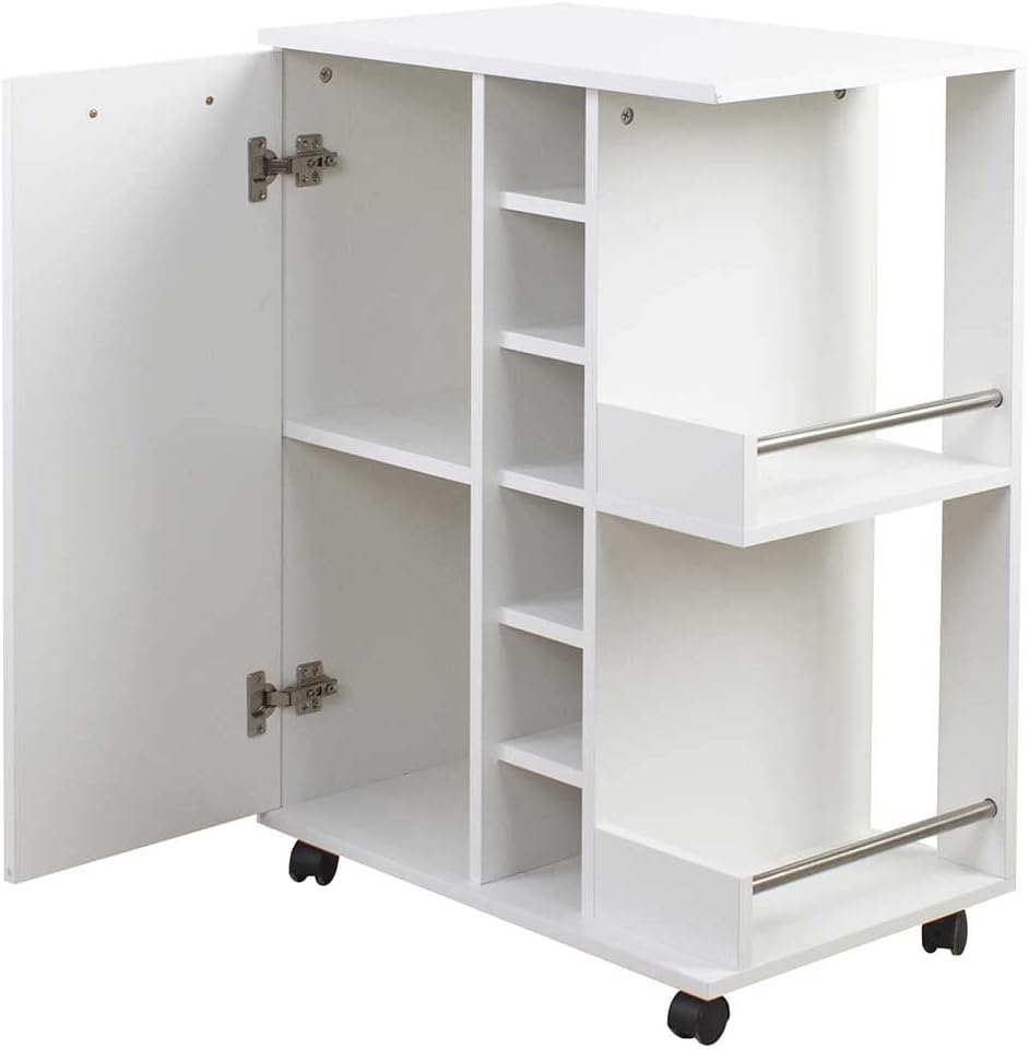 BAKAJI Corner Bar Cabinet with Metal Door and Handle 2 Side Shelves (White)
