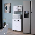 66" Tall Kitchen Pantry Cabinet with Storage,Wooden Cupboard Credenza Bufffet Cabinet with Open Shelves,Microwave Stand,4 Doors and Drawer,for Living Room,Dining Room,White