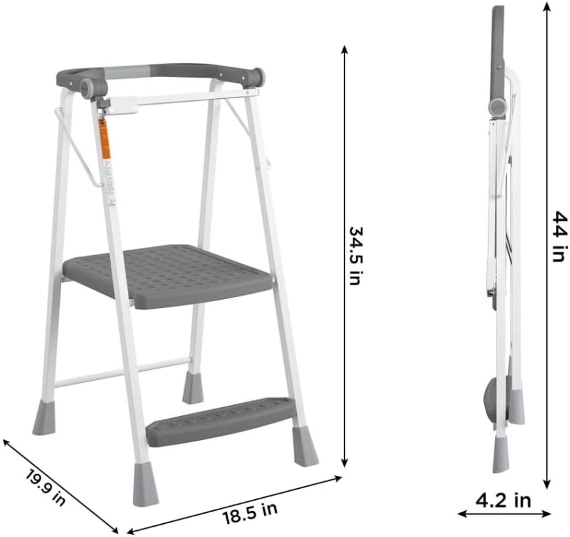 COSCO 2-Step Kitchen Stepper™ Folding Step Stool, Safety Kit Series, Ages 4+, Grey