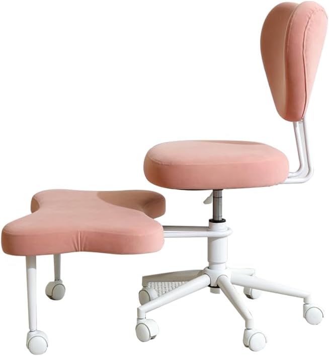 Cross Legged Office Chair, Velvet Ergonomic Criss Cross Chair with Wheels with Adjustable Height and Back Support for Yoga & ADHD, Wide Kneeling Chair, Home and Office,Yoga Chair, Pink