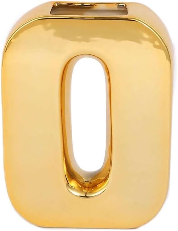 Efavormart 6" Shiny Gold Plated Ceramic Letter O Sculpture Flower Vase, Bud Planter Pot Table Centerpiece