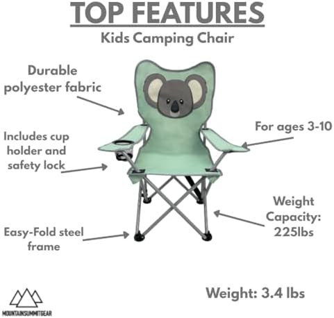 MOUNTAIN SUMMIT GEAR Kids Camping Chair - Foldable Camp Chair with Carrying Strap for Outdoor Recreation, Sports, Camping and Fishing (by Caddis Sports) (1, Koala)