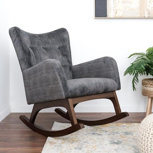 Wood Rocking Chair for Living Room Nursery, Upholstered Glider Rocker, Comfy Accent Armchair for Bedroom, Brown & Dark Grey