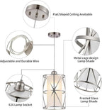 Pendant Lights Kitchen Island with Frosted Glass, Brushed Nickel Hanging Kitchen Lights, Cylindrical Modern Pendant Light, Kitchen Pendant Lighting Over Island, Foyer, Dining Room, Entryway