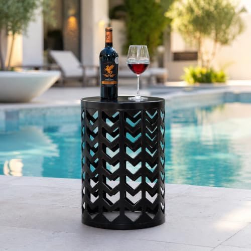 Y&M Outdoor Side Tables Set of 3, Round Heavy Duty Metal Nesting End Tables, Stacking Patio Accent Tables for Outside, Balcony, Garden, Porch, Indoor & Outdoor, Black with Bronze
