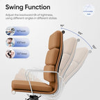 Genuine Leather Office Chair, Padded Executive Desk Chair with Arms, Wheels, Lumbar Support, Aluminum Base (Light Brown, High-Back)