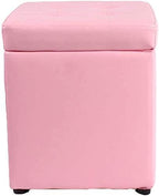 Square Ottoman Storage 12x12x14inch Small Cube Foot Rest Stool with Hinged Lid,Faux Leather Padded Seat Waterproof Toy Box for Living Room Bedroom (Pink)
