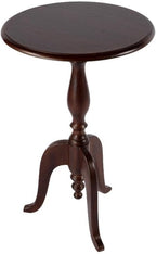 Beaumont Lane Traditional Round Wood Pedestal Side Table, 18" W x 28.5" H, Solid Mango Construction, Medium Brown Finish, Cabriole Legs, Turned Base, Living Room, Bedroom, or Office Accent Table