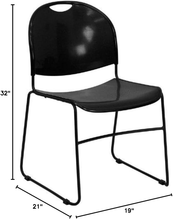 Flash Furniture Hercules Series Plastic Compact Lobby Chairs with Curved Back, Ergonomic Stacking Chairs for Waiting Rooms/Offices, Set of 4, Black