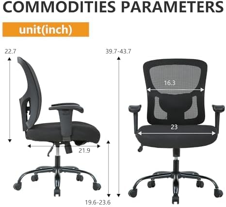 PayLessHere Big and Tall 500lbs Mesh Office Chair Ergonomic Executive Task Desk Chair Rolling Swivel Computer Chair with Lumbar Support for Women, Men (Black)