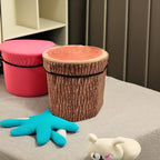 CHEFAN Fruit Storage Stool Ottoman,Tree Stump Stool, Cute Folding Storage Toy Box, Collapsible Seat Chest, Wood Stump Organizer Stool for Toy, Cloth and Kids